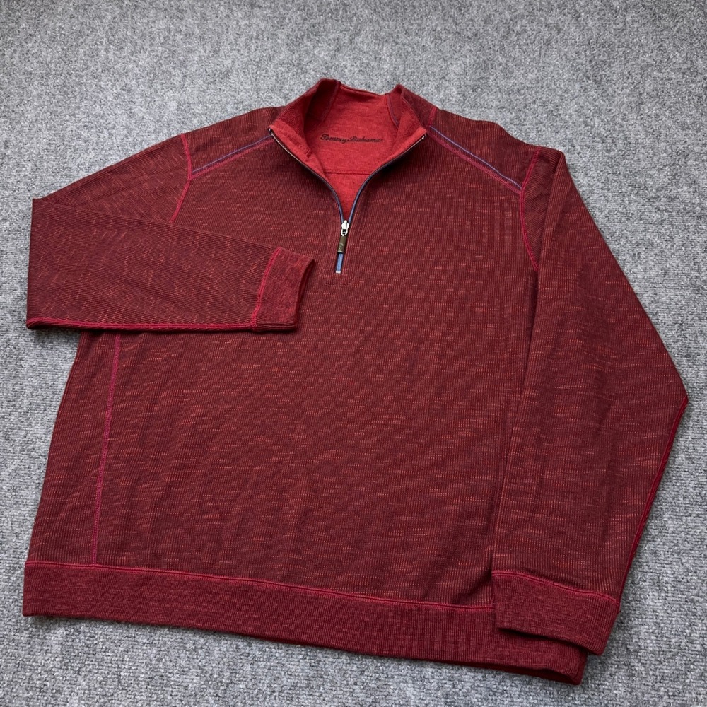 Tommy Bahama Flipsider Half Zip Pullover Men's XXL Red Reversible Heavyweight